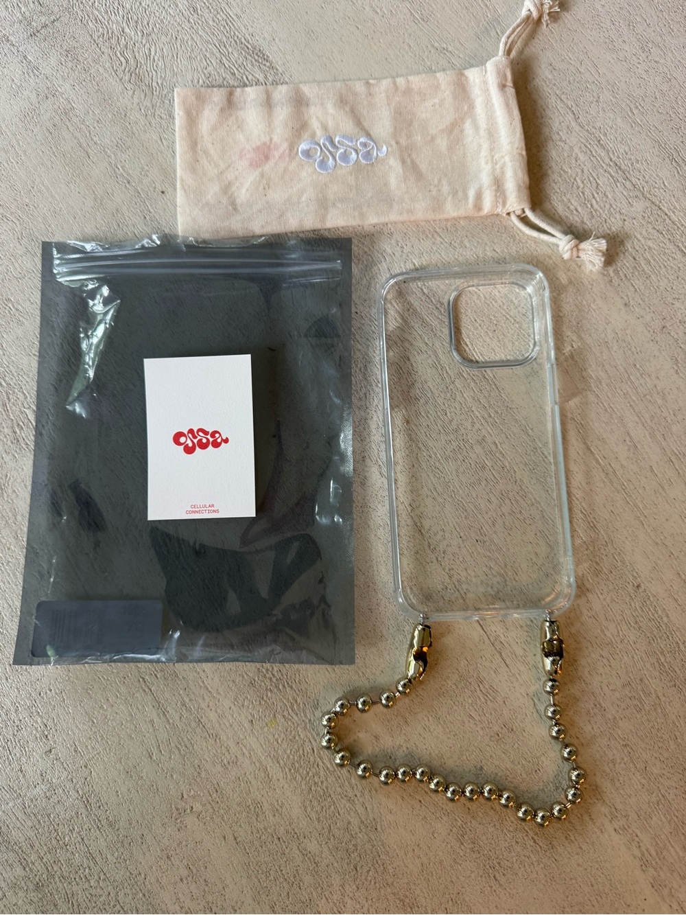 OSSA brand new Clear 15 pro max iPhone Case with silver Beaded Strap